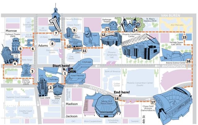 Plan des excursions à pied de Phoenix