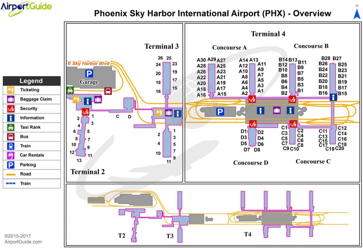 Plan des terminaux aéroport de Phoenix
