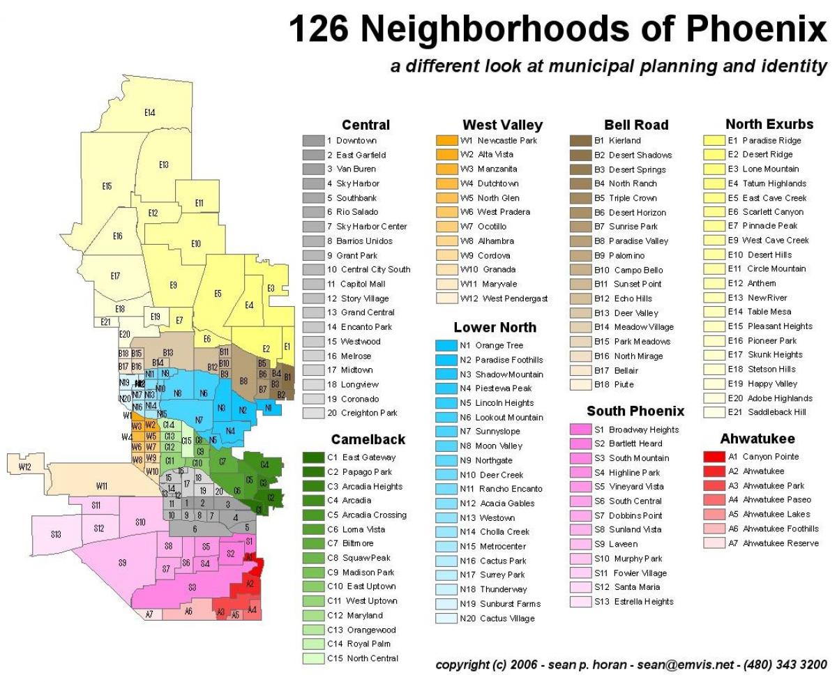 Plan des quartiers de Phoenix